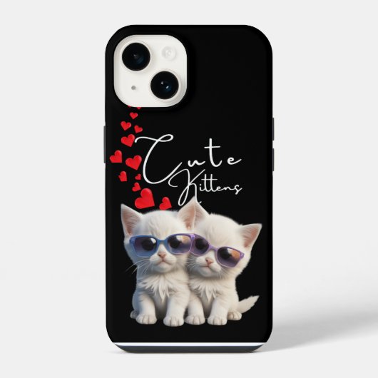 Coque Pour iPhone 14 Chatons mignons et flux de coeur (Verso)