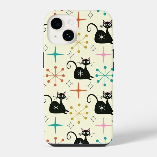 Coque Pour iPhone 14 Chats atomiques de milieu de siècle avec des explo (Verso)
