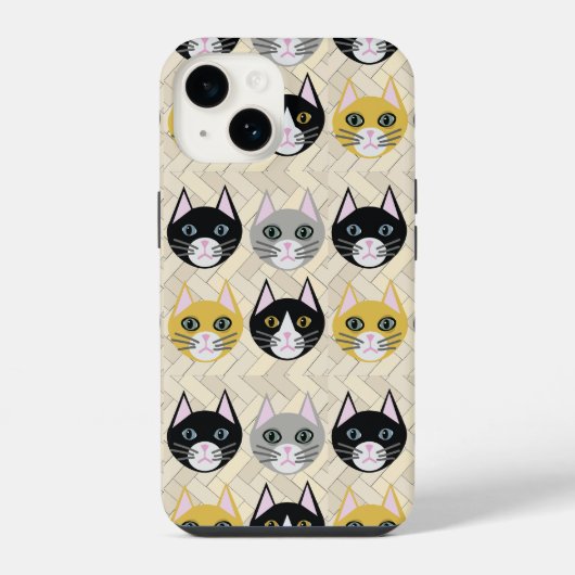 Coque Pour iPhone 14 Chats Chevrons Beige (Verso)