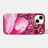 COQUE POUR iPhone 14 CHÈQUES BLANCHES EN MONOGRAMME DE FUCHSIE ROSE (Verso Horizontal)