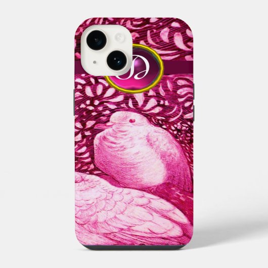 COQUE POUR iPhone 14 CHÈQUES BLANCHES EN MONOGRAMME DE FUCHSIE ROSE (Verso)