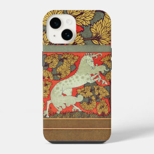 Coque Pour iPhone 14 CHEVAL BLANC CABRÉ, ARBRES EN FORÊT Art Nouveau