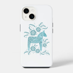 Coque Pour iPhone 14 Cheval Dala Suédois Vert Turquoise