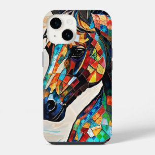 Coque Pour iPhone 14 Cheval en mosaïque de verre teinté multicolore 15