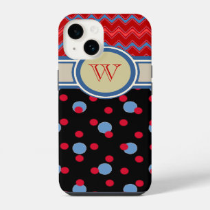 Coque Pour iPhone 14 chevron et monogramme motif à petits pois