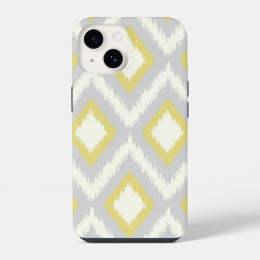 Coque Pour iPhone 14 Chevron Ikat Tribal Gris et Jaune (Verso)