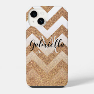 Coque Pour iPhone 14 Chevrons de Parties scintillant d'or
