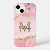Coque Pour iPhone 14 Chic Blush Rose Agate Géode Or Script Monogramme (Verso)