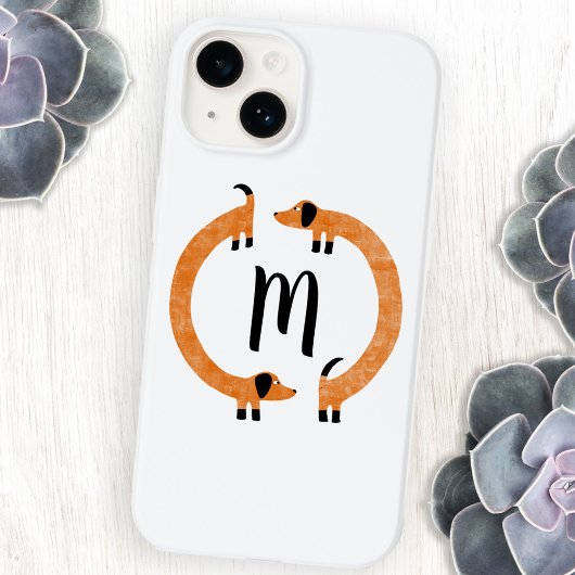Coque Pour iPhone 14 Chien teckel monogramme