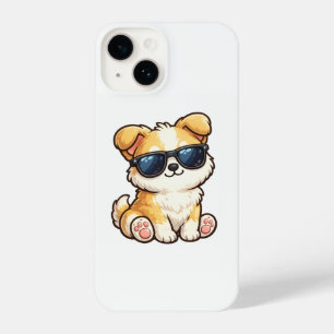 Coque Pour iPhone 14 Chiot Mignon avec Lunettes de Soleil Design Kawaii