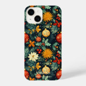 Coque Pour iPhone 14 Christmas Poinsettia Ornament Name Art (Verso)