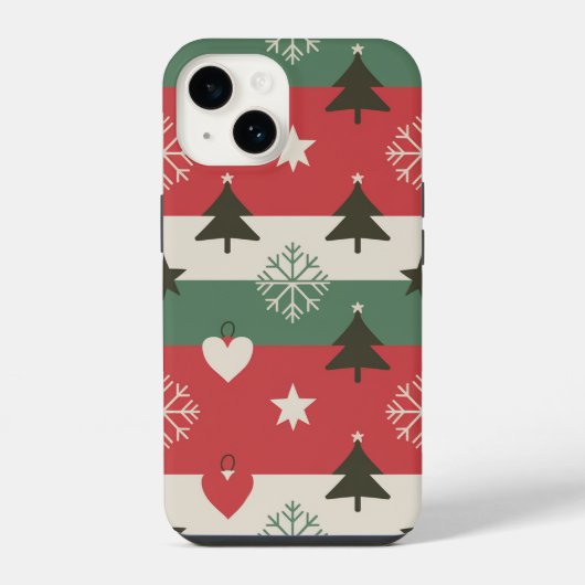 Coque Pour iPhone 14 Christmas trees and white snow (Verso)