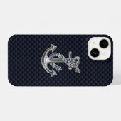 Coque Pour iPhone 14 Chrome Ancre nautique sur l'impression de fibre de (Verso Horizontal)