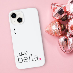Coque Pour iPhone 14 Ciao Bella Pink Dot Monogramme Italien noir et bla