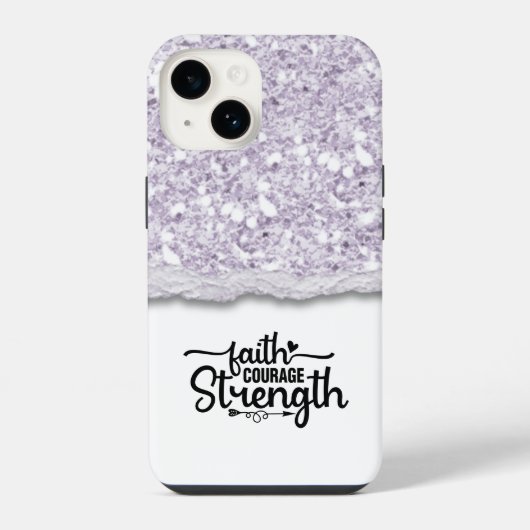 Coque Pour iPhone 14 Citation de calligraphie Foi Courage Force (Verso)