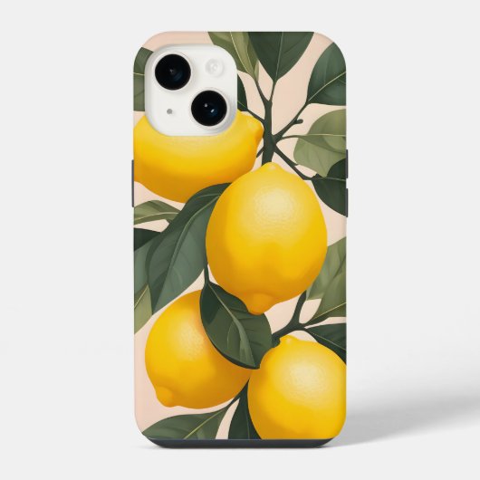 Coque Pour iPhone 14 Citrons dorés sur fond vert (Verso)