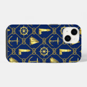 Coque Pour iPhone 14 Classique Naution Or Bleu (Verso Horizontal)
