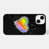 Coque Pour iPhone 14 Coeur arc-en-ciel avec étoiles sur noir (Verso Horizontal)