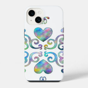 Coque Pour iPhone 14 Cœur Arc-en-ciel et Lys