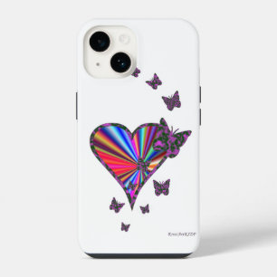 Coque Pour iPhone 14 Cœur arc-en-ciel et papillon