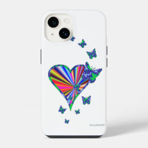 Coque Pour iPhone 14 Cœur Arc-en-ciel et Papillon