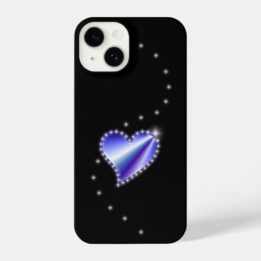 Coque Pour iPhone 14 Coeur arc-en-ciel violet avec étoiles sur noir (Verso)