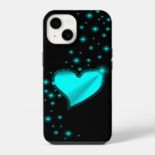 Coque Pour iPhone 14 Cœur de l'arc-en-ciel vert avec des étoiles sur fo