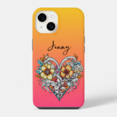 Coque Pour iPhone 14 Coeur floral personnalisé Romantique (Verso)