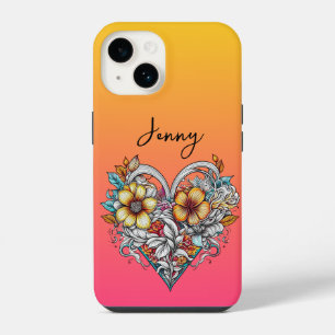 Coque Pour iPhone 14 Coeur floral personnalisé Romantique