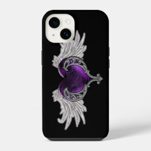 Coque Pour iPhone 14 Cœur Violet Gothique avec Ailes d'Ange