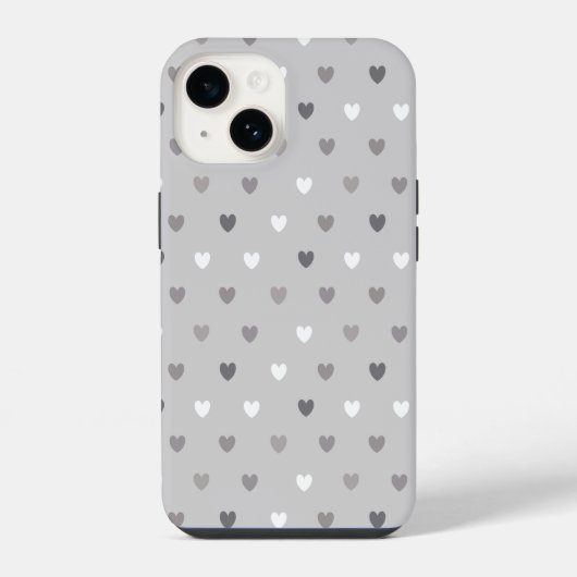 Coque Pour iPhone 14 Coeurs de polka minuscules dans les tons gris (Verso)