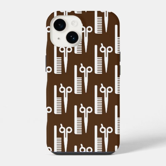 Coque Pour iPhone 14 Coiffeur Cool Ciseaux Fond Marron (Verso)
