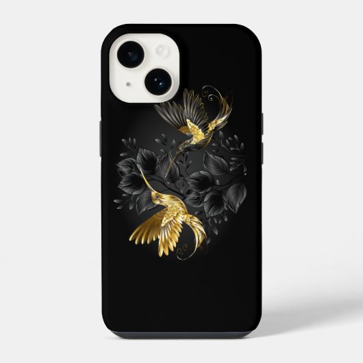 Coque Pour iPhone 14 Colibri noir et or (Verso)