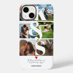 Coque Pour iPhone 14 Collage photo Love Couples Monogramme personnalisé