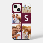 Coque Pour iPhone 14 Collage photo moderne monogramme initial burgundy (Verso)