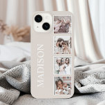 Coque Pour iPhone 14 Collage photo personnalisé Beige personnalisé<br><div class="desc">Créez votre propre étui de 4 photo-collage personnalisé avec vos images personnalisées sur un simple arrière - plan beige tendance. Le boîtier de téléphone comporte également votre nom. Ajoutez vos photos,  designs ou oeuvres d'art préférés pour créer quelque chose de vraiment unique.</div>