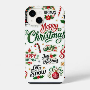 Coque Pour iPhone 14 Collection de stickers de Noël festive – H