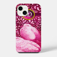 COLOMBES BLANCHES DANS UN MONOGRAMME FUCHSIA ROSE
