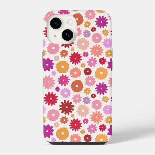 Coque Pour iPhone 14 Colorful Blooms Repeat Pattern (Verso)