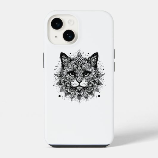 Coque Pour iPhone 14 Conception de chat à motif mandala (Verso)