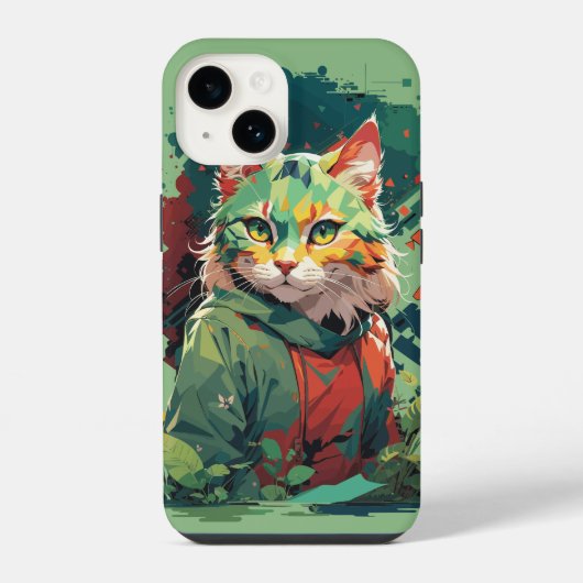 Coque Pour iPhone 14 Conception de chat avec éclaboussure de couleur fa (Verso)
