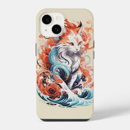 Coque Pour iPhone 14 Conception de chat mignon dans le style néo-tradit (Verso)