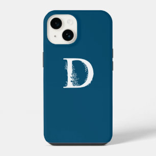 COQUE POUR iPhone 14 CONCEPTION DE LETTRE D MONOGRAMME FLEURIE BLEU ROY