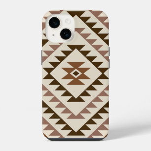 Coque Pour iPhone 14 Conception de motif diamant aztéque marron+crème