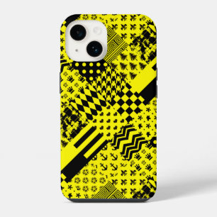Coque Pour iPhone 14 Conception de patchwork de motifs mixtes jaune noi