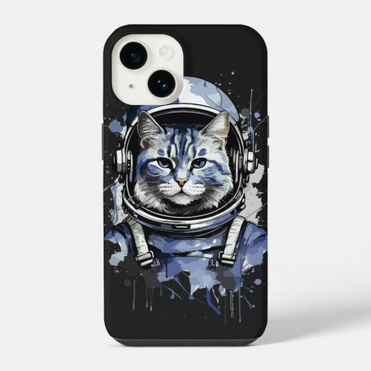 Coque Pour iPhone 14 Conception de Splash de Chat Astronaute Bleu (Verso)