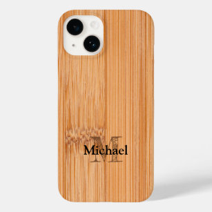 Coque Pour iPhone 14 Cool imprimé bois de bambou brun clair Monogramme