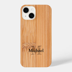 Coque Pour iPhone 14 Cool imprimé bois de bambou brun clair Monogramme