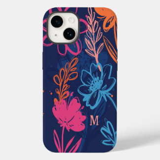 Coque Pour iPhone 14 Cool personnalisé Floral Boho coloré Monogramme Tr