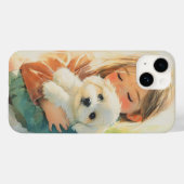 Coque Pour iPhone 14 Coque iphone d'aquarelle douce fille et chiot (Verso (horizontal))